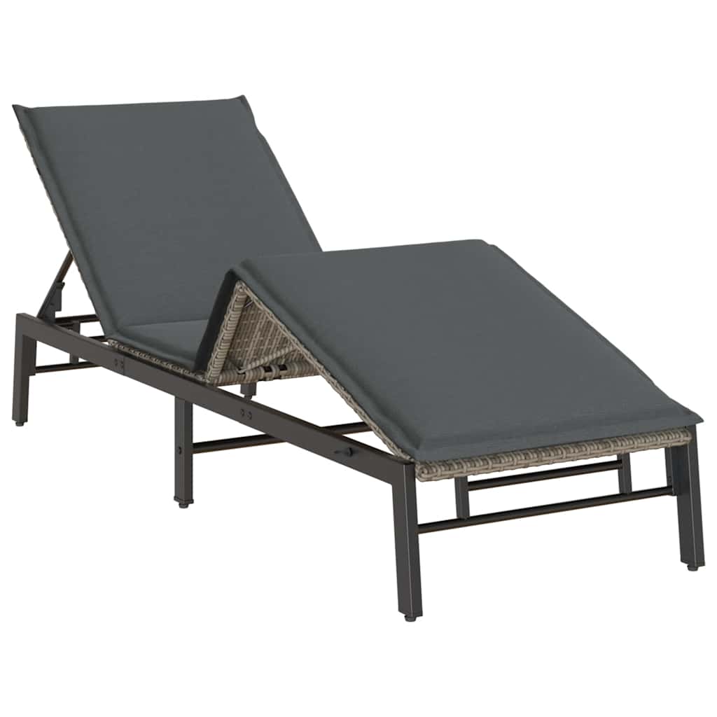 vidaXL Sonnenliege mit Auflage Grau Poly Rattan - Image 5