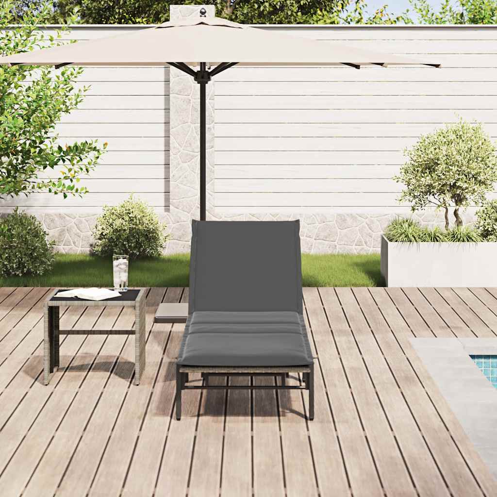 vidaXL Sonnenliege mit Auflage Grau Poly Rattan - Image 3