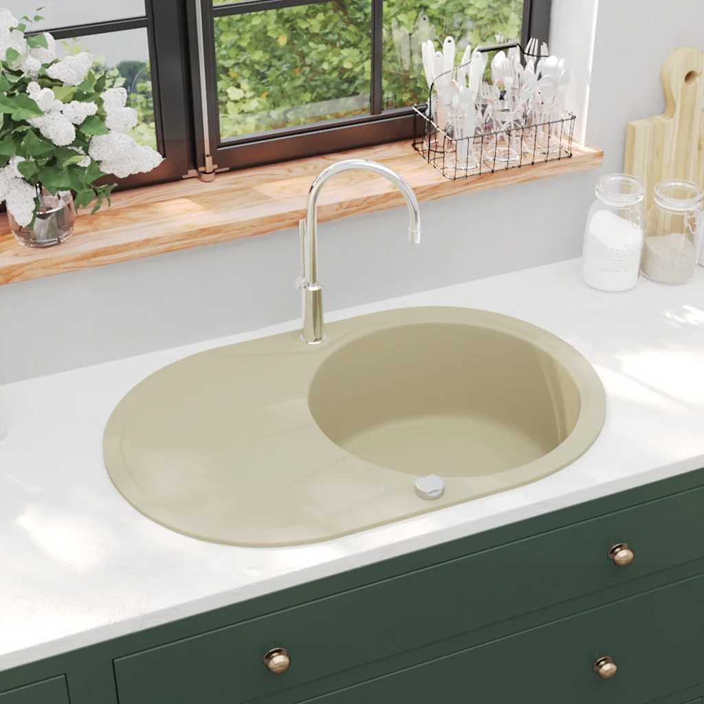 vidaXL Granitspüle Einzelbecken Oval Beige