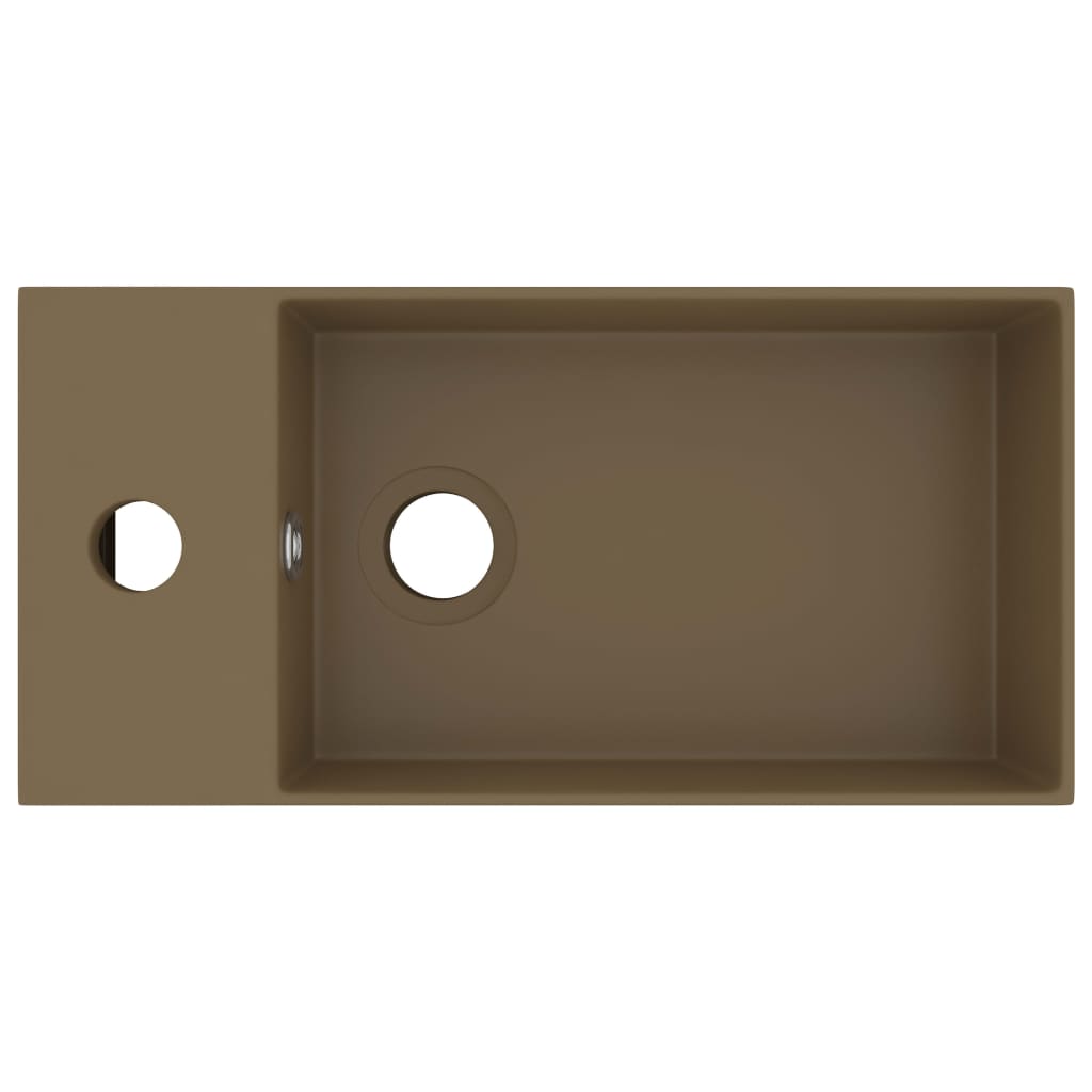 vidaXL Badezimmer-Waschbecken mit Überlauf Keramik Matt Creme - Image 3