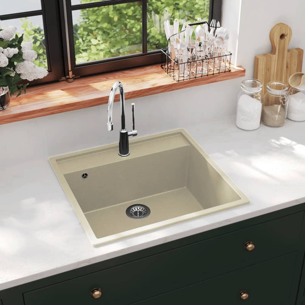 vidaXL Küchenspüle mit Überlauf Beige Granit