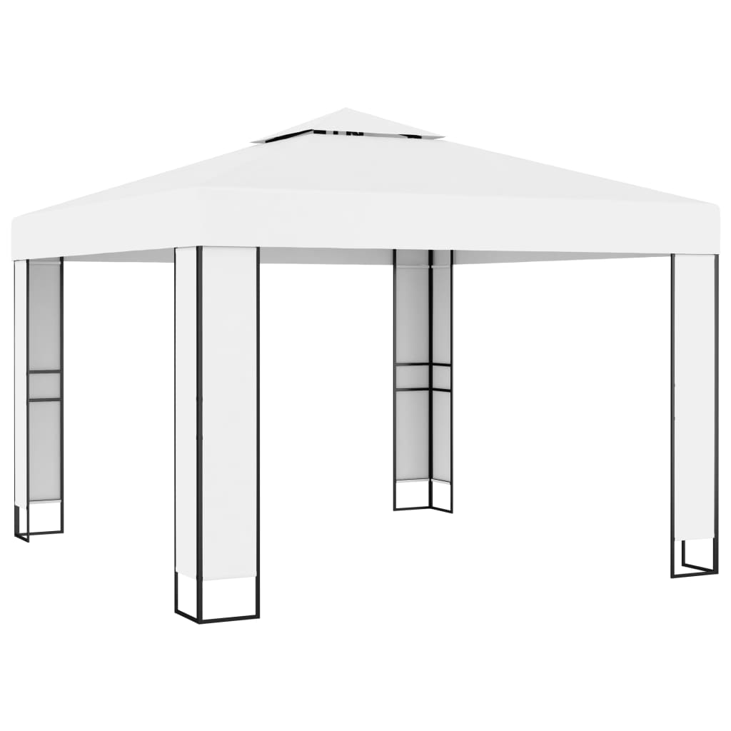 vidaXL Pavillon mit Doppeldach & LED-Lichterkette 3x3 m Weiß - Image 3