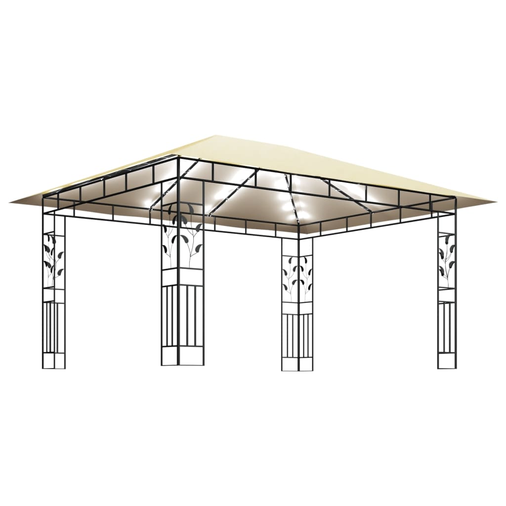 vidaXL Pavillon mit Moskitonetz & LED-Lichterkette 4x3x2,73m Cremeweiß - Image 4