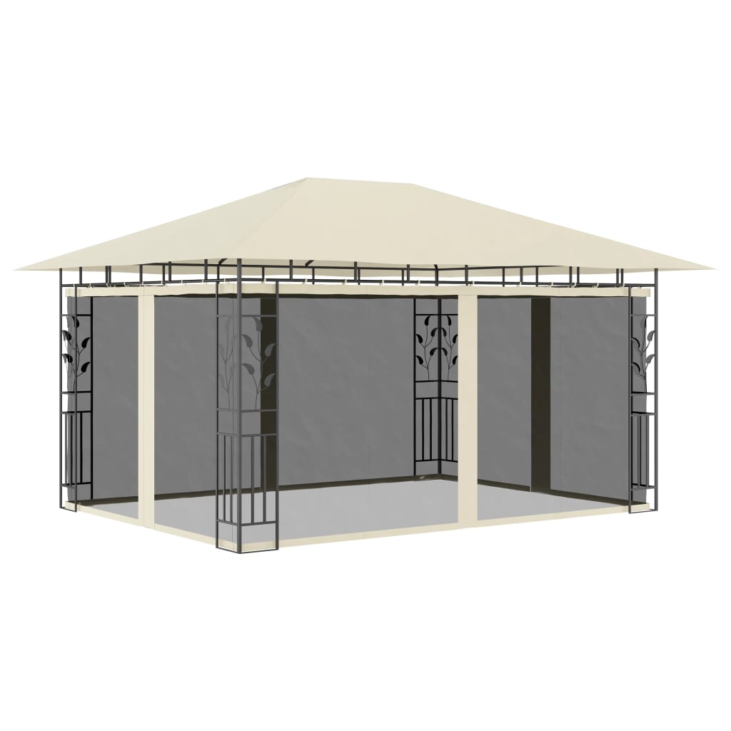 vidaXL Pavillon mit Moskitonetz & LED-Lichterkette 4x3x2,73m Cremeweiß - Image 3