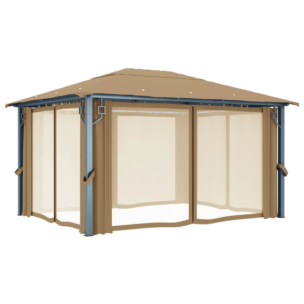 vidaXL Pavillon mit Vorhang 400x300 cm Taupe Aluminium - Image 4