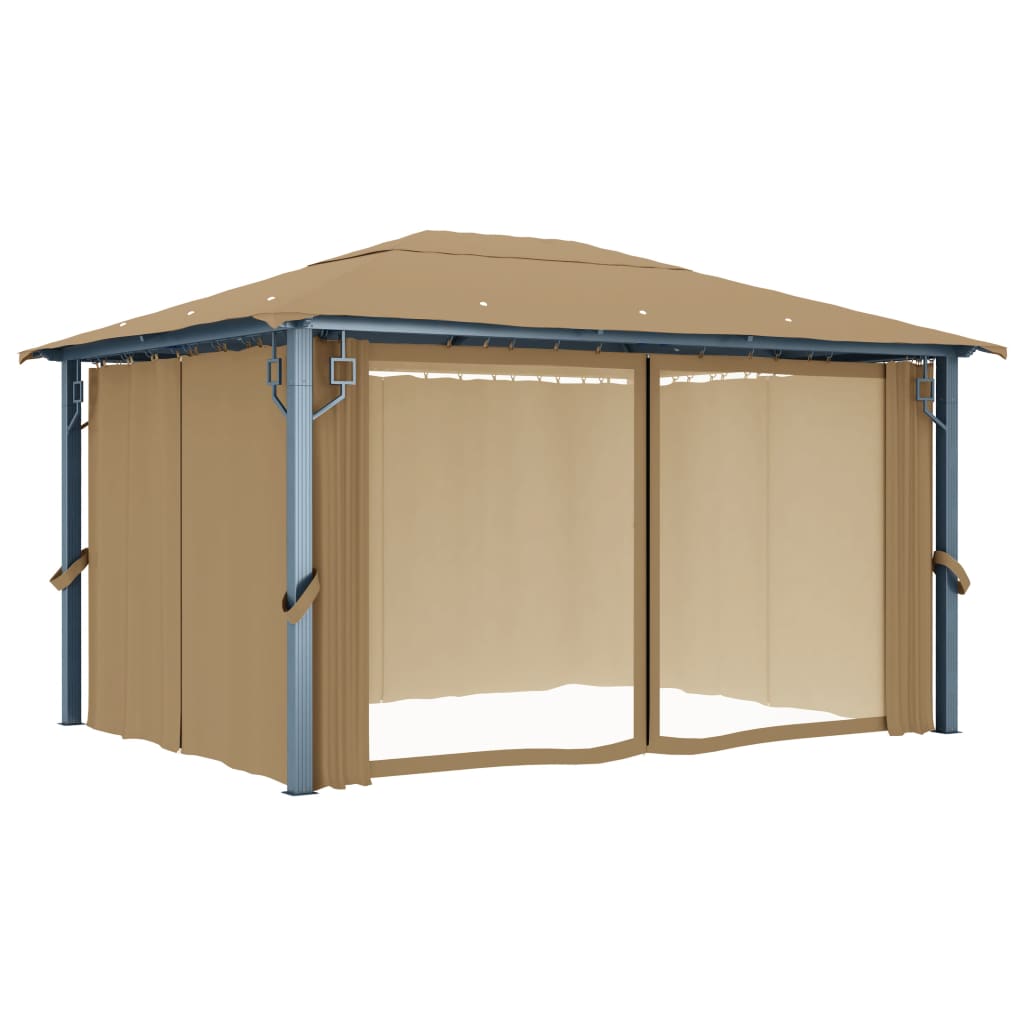 vidaXL Pavillon mit Vorhang 400x300 cm Taupe Aluminium - Image 3