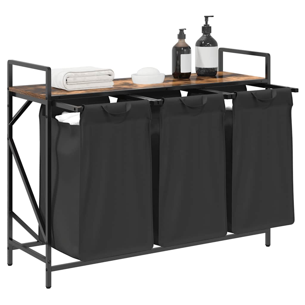 vidaXL Wäschekorb 3 Fächer mit Ablage Räuchereiche - Image 4