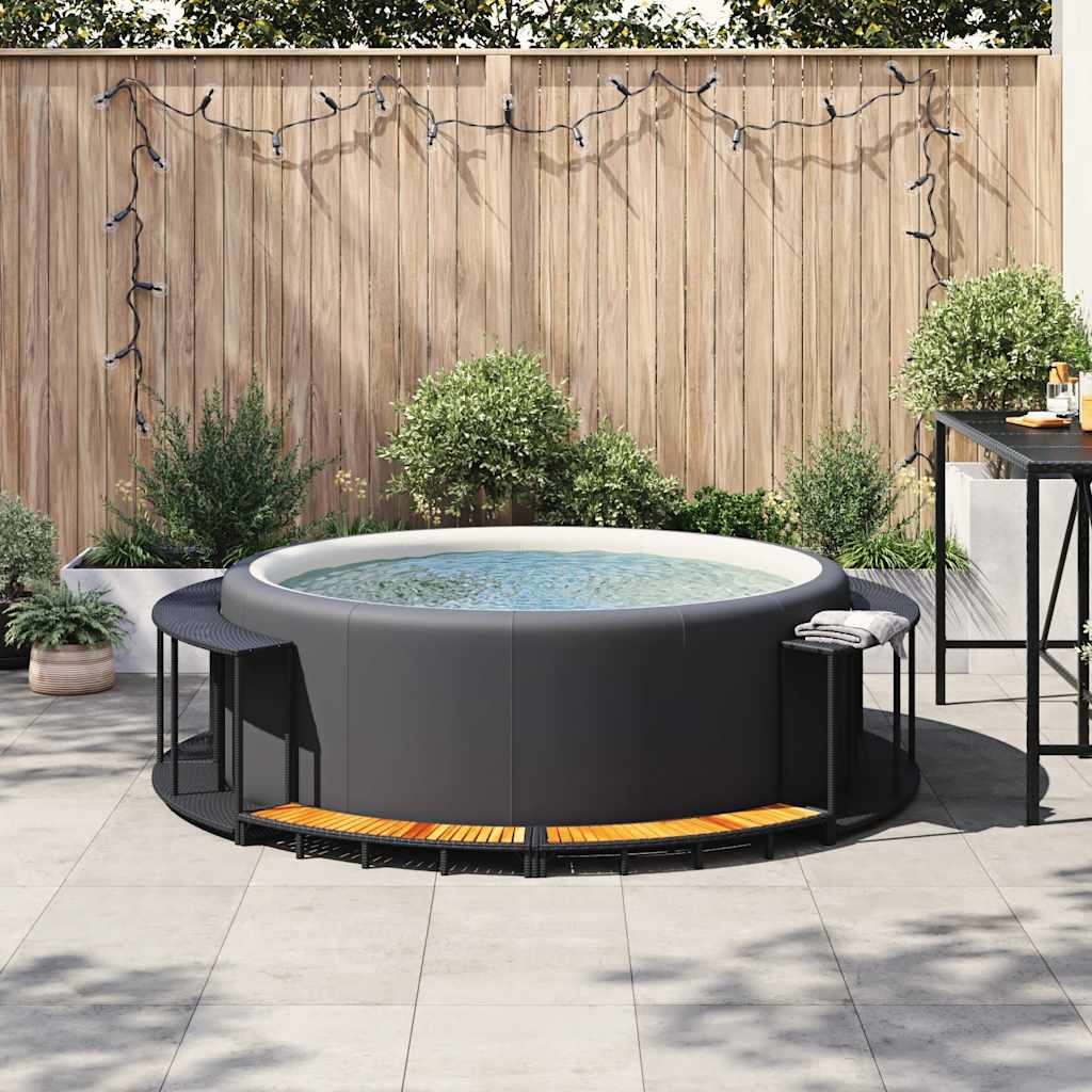 vidaXL Whirlpool-Umrandung mit Stauraum Holztreppe Schwarz Poly Rattan - Image 4