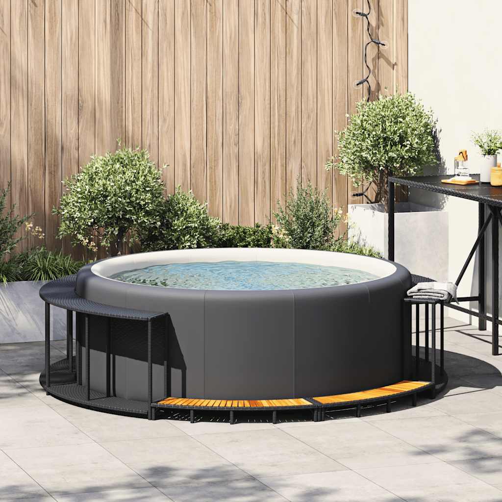 vidaXL Whirlpool-Umrandung mit Stauraum Holztreppe Schwarz Poly Rattan - Image 3