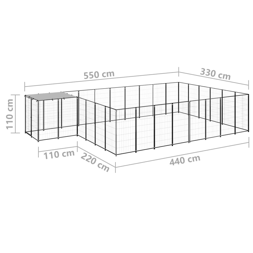 vidaXL Hundezwinger Schwarz 15,73 m² Stahl - Image 6