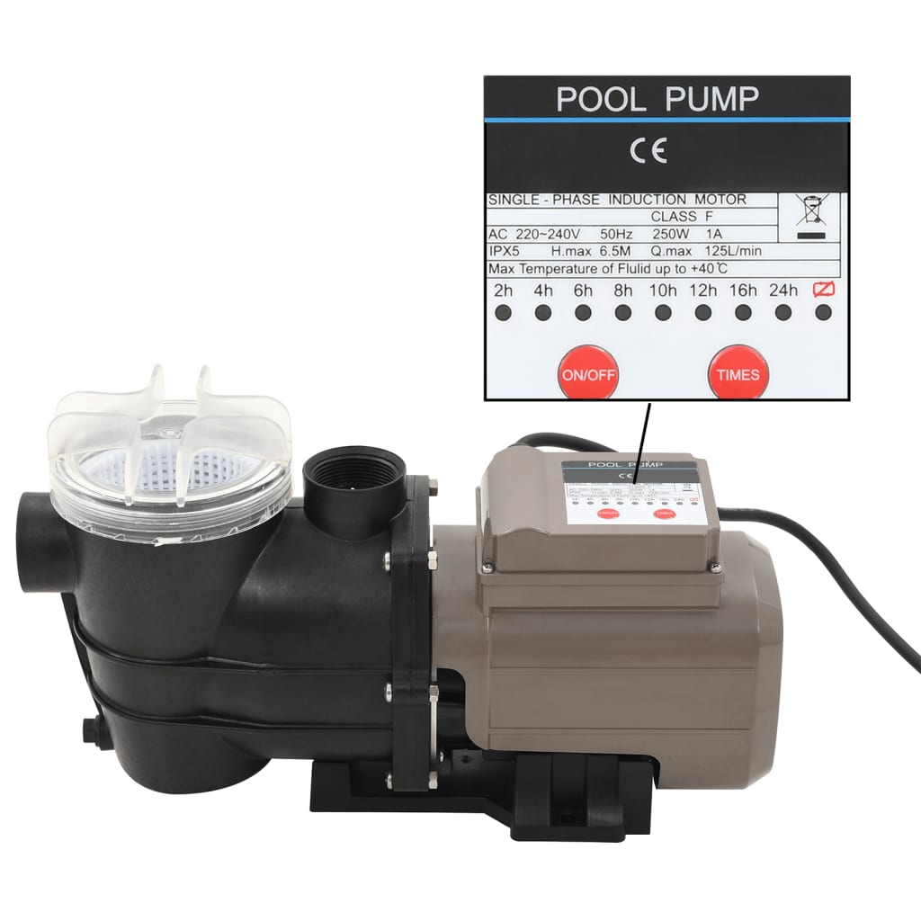 vidaXL Poolpumpe mit Timer Schwarz 0,25 PS 8000 L/h