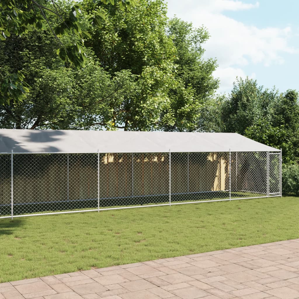 vidaXL Hundezwinger mit Dach und Tür Grau 12x2x2 m Verzinkter Stahl - Image 3