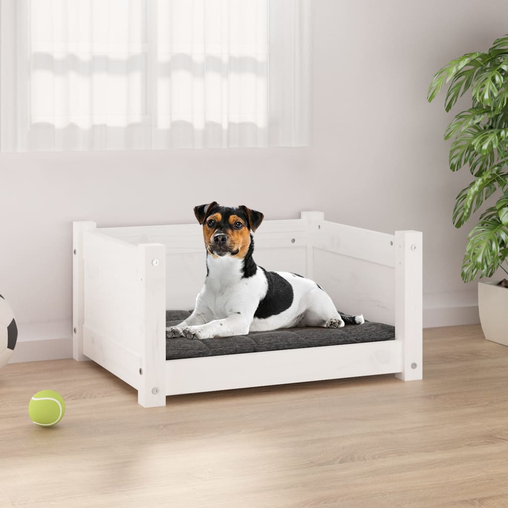 vidaXL Hundebett Weiß 55,5 x 45,5 x 28 cm Massivholz Kiefer