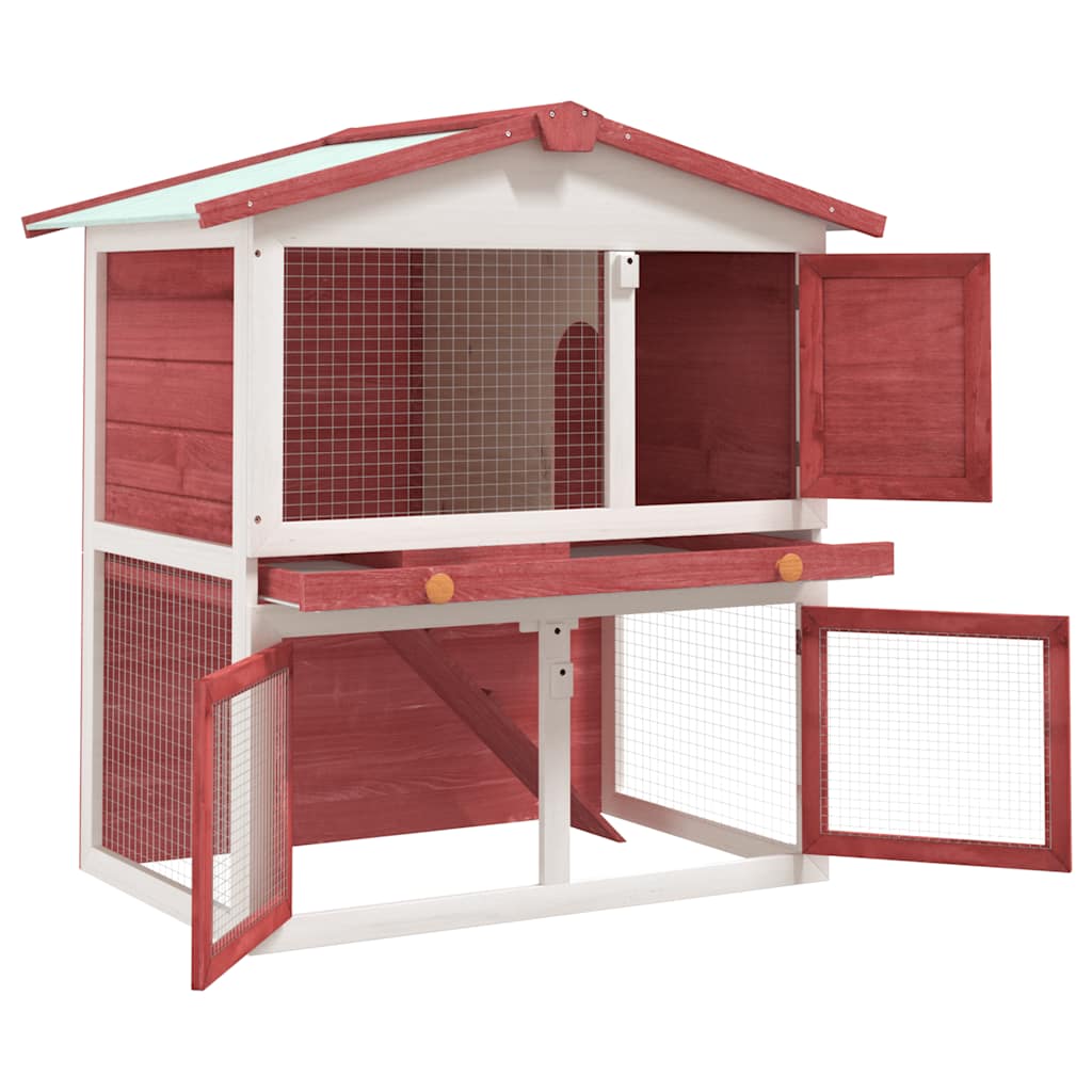 vidaXL Kaninchenstall 3 Türen Rot Holz - Image 3