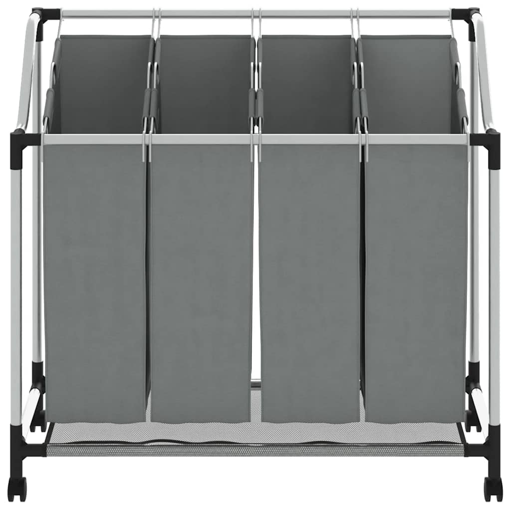 vidaXL Wäschekorb mit Rollen 4 Fächer Grau - Image 5