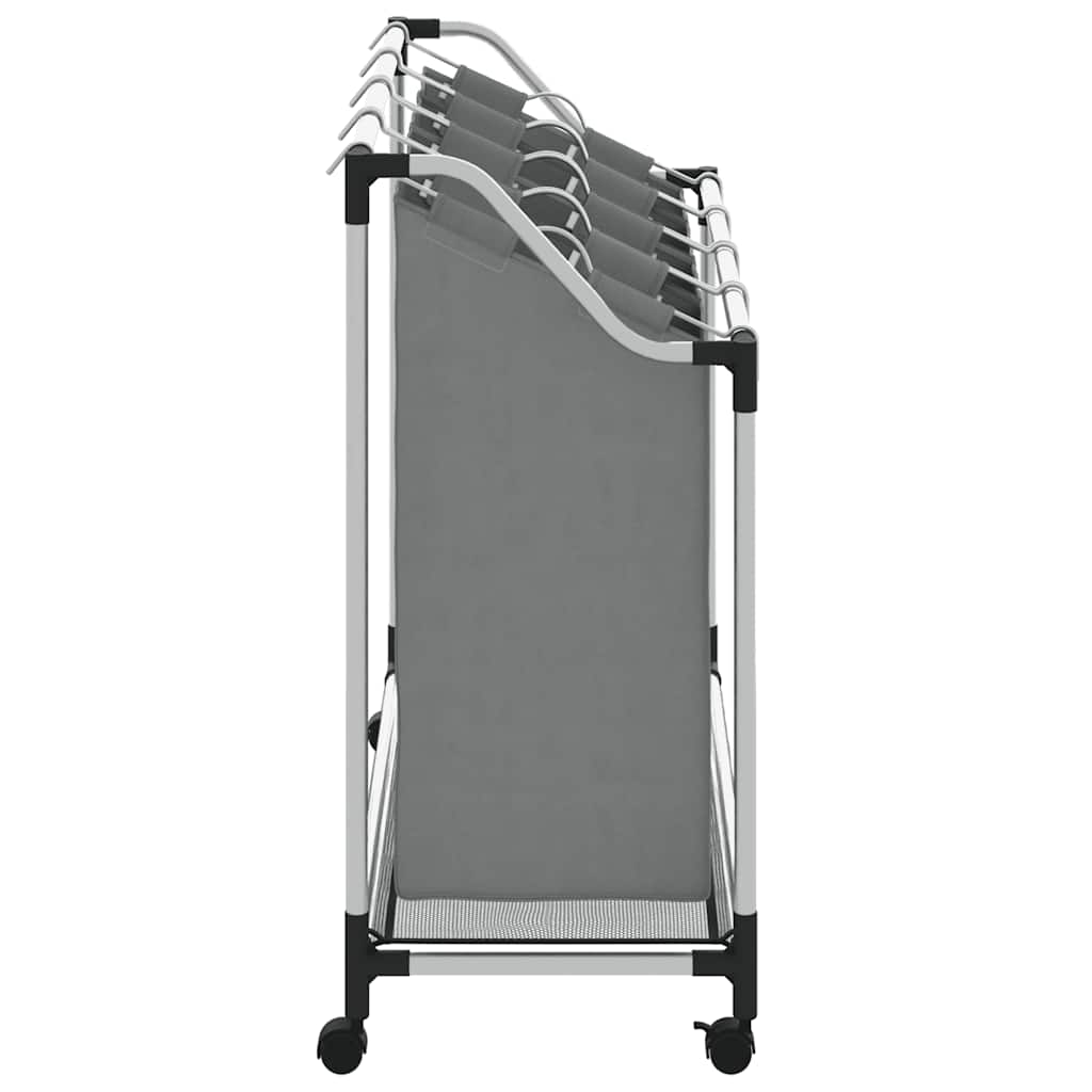 vidaXL Wäschekorb mit Rollen 4 Fächer Grau - Image 6