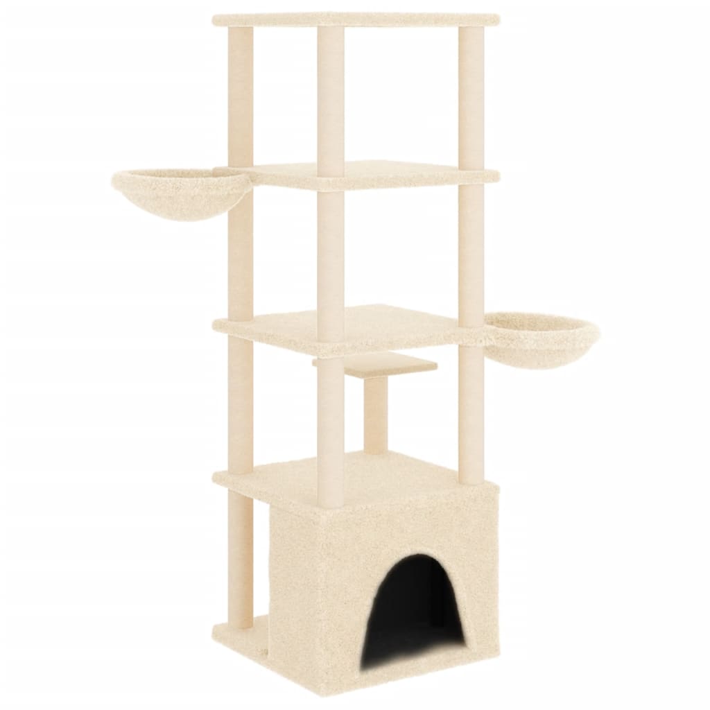 vidaXL Kratzbaum mit Sisal-Kratzsäulen Creme 147 cm - Image 5