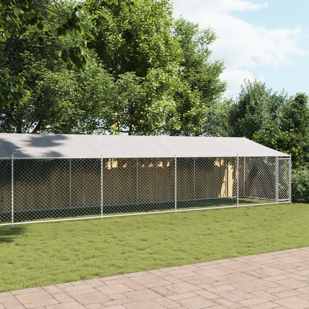 vidaXL Hundezwinger mit Dach und Tür Grau 10x2x2 m Verzinkter Stahl - Image 3