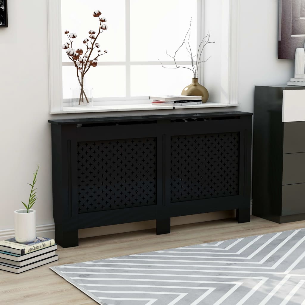 vidaXL Heizkörperverkleidung Schwarz 152x19x81,5 cm MDF