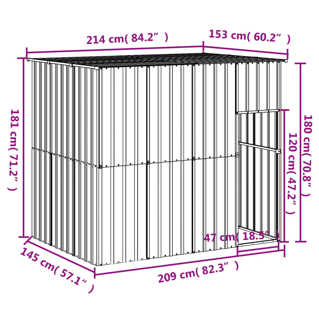 vidaXL Hundehütte mit Dach Anthrazit 214x153x181 cm Verzinkter Stahl - Image 5