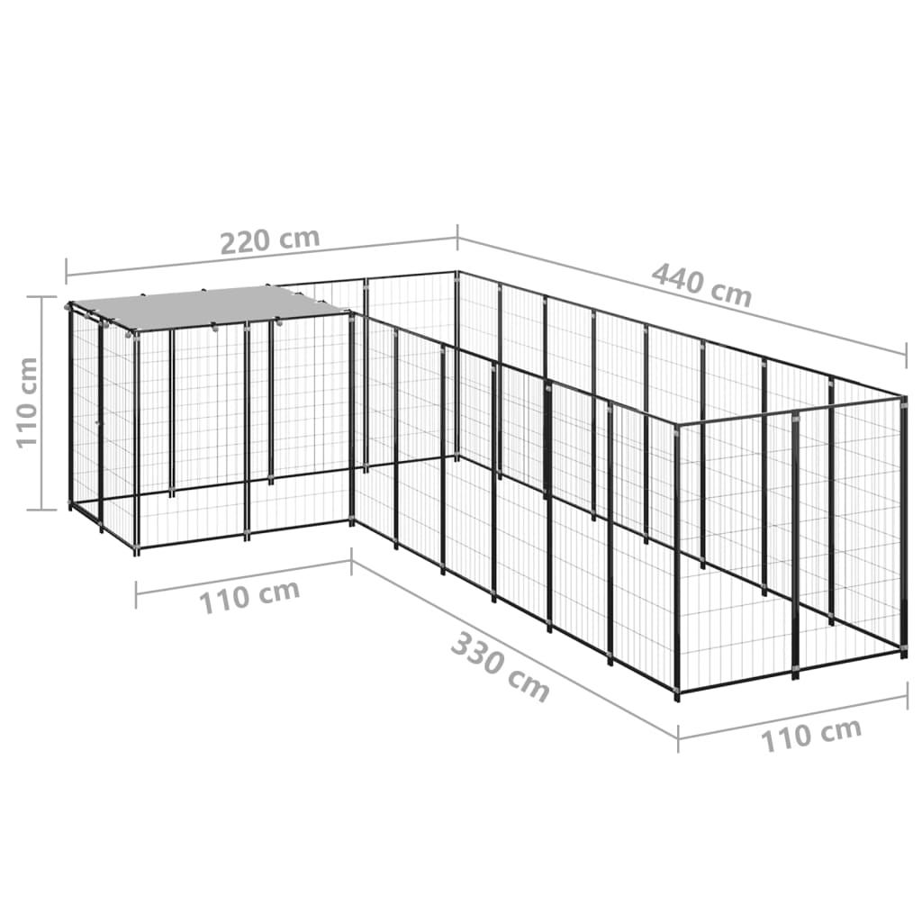 vidaXL Hundezwinger Schwarz 6,05 m² Stahl - Image 6