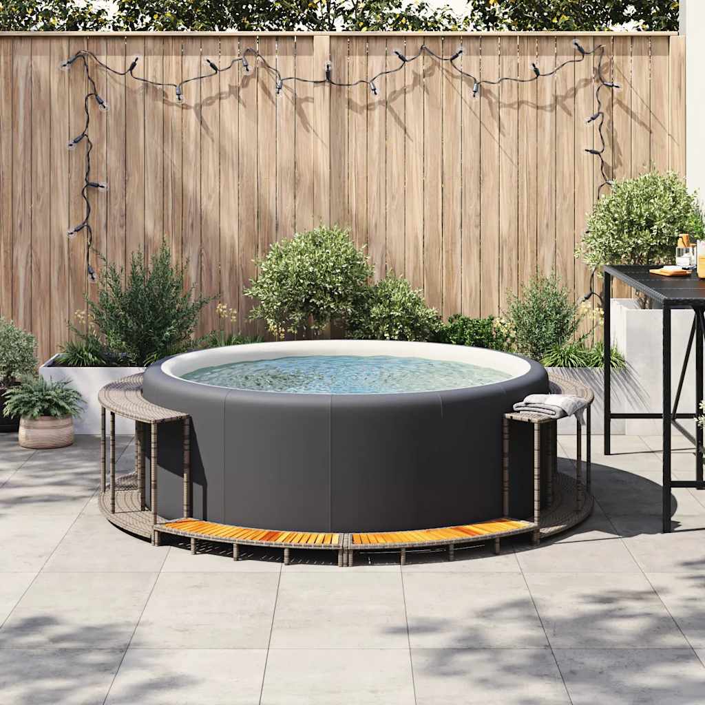 vidaXL Whirlpool-Umrandung mit Stauraum Holztreppe Grau Poly Rattan - Image 4