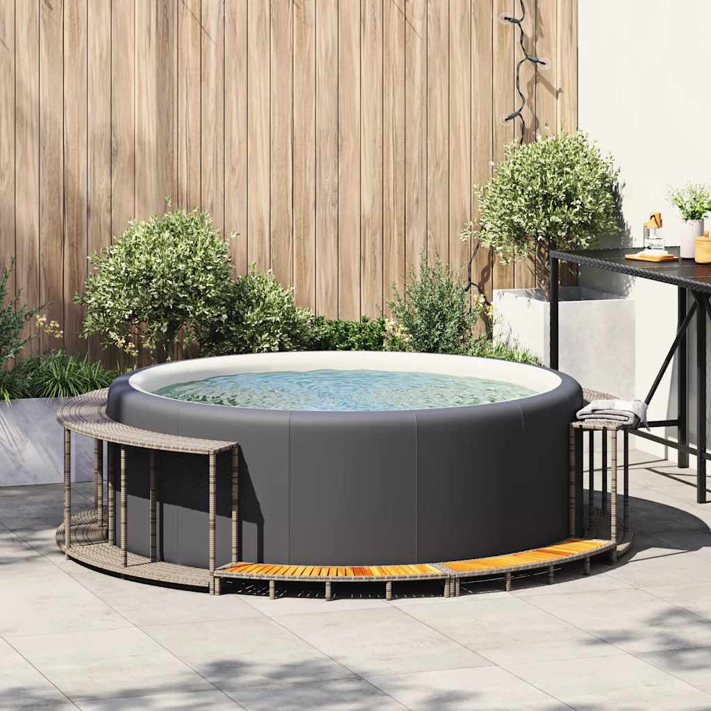 vidaXL Whirlpool-Umrandung mit Stauraum Holztreppe Grau Poly Rattan - Image 3