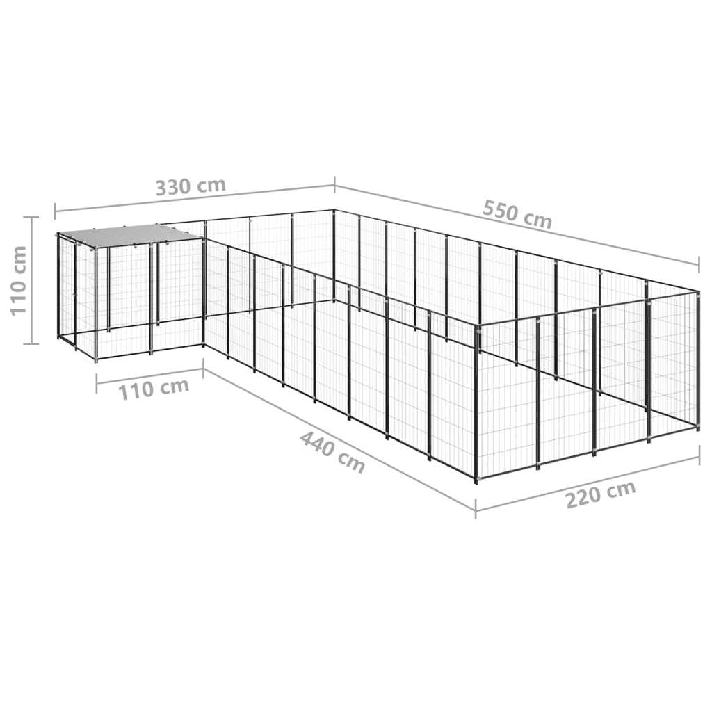 vidaXL Hundezwinger Schwarz 13,31 m² Stahl - Image 6