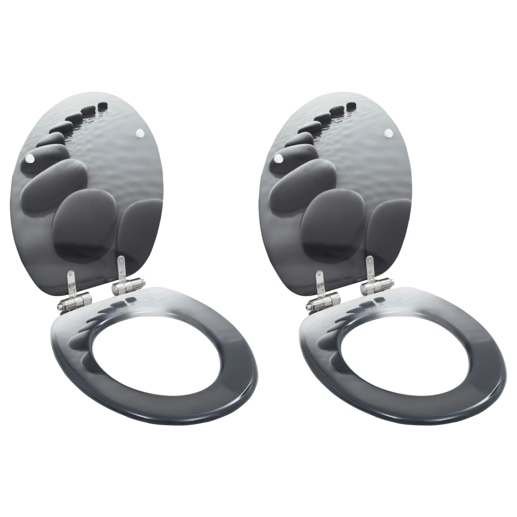 vidaXL Toilettensitze 2 Stk. mit Soft-Close-Deckel MDF Stein-Design