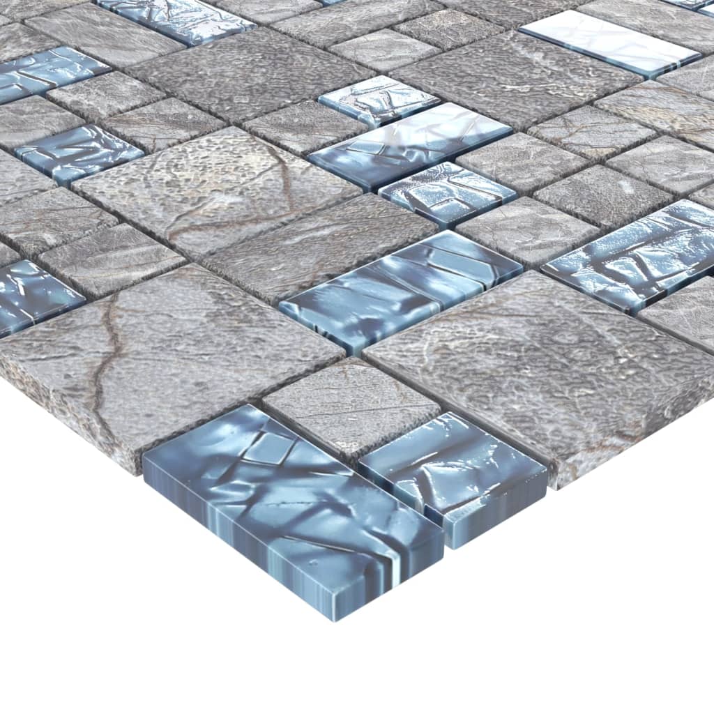 vidaXL Mosaikfliesen 11 Stk. Grau Blau 30x30 cm Glas - Image 5