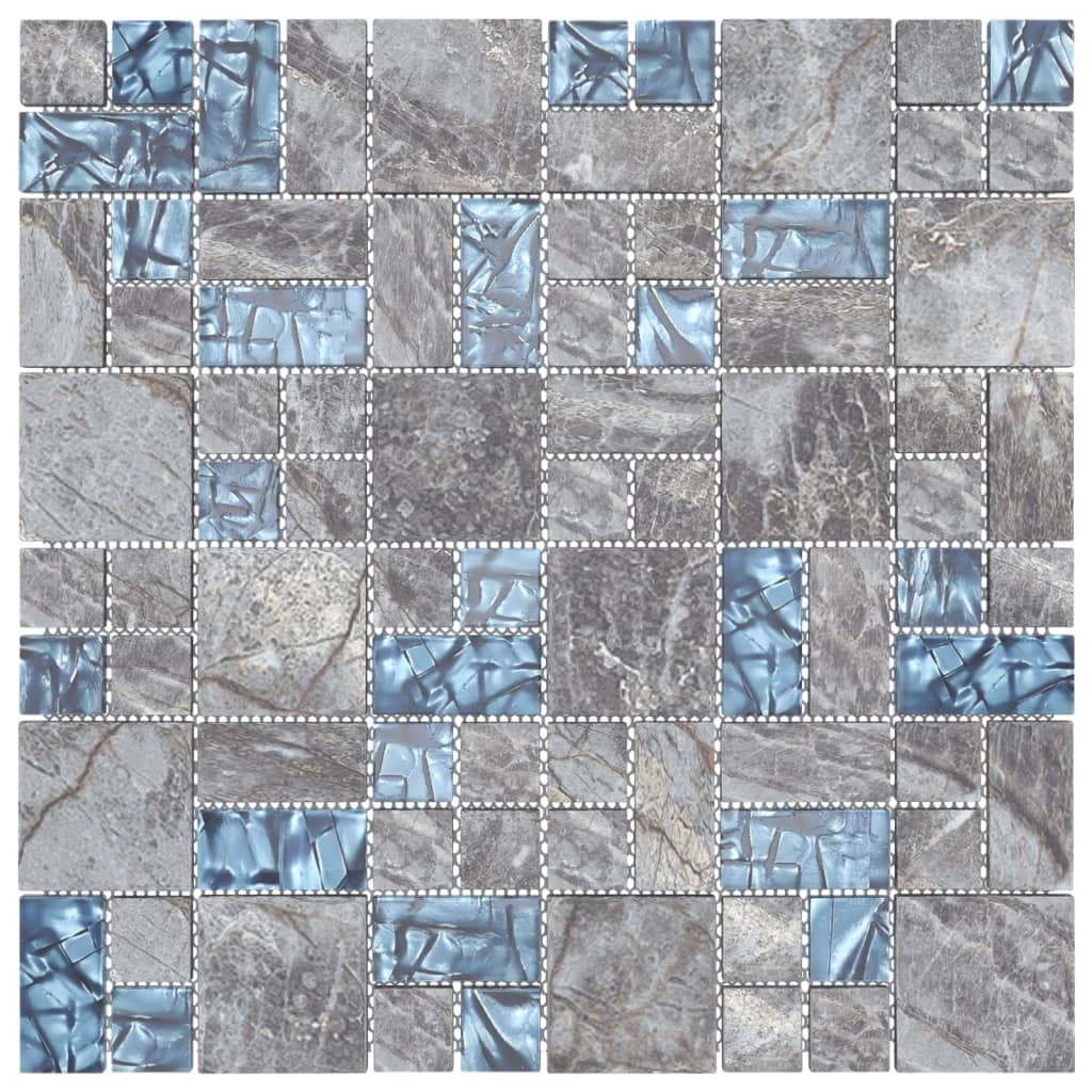 vidaXL Mosaikfliesen 11 Stk. Grau Blau 30x30 cm Glas - Image 4