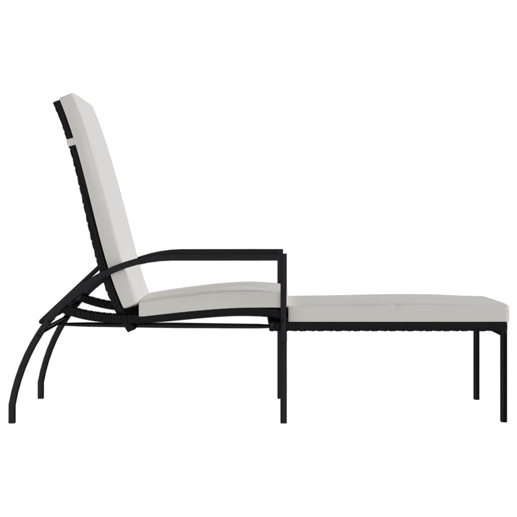 vidaXL Sonnenliege mit Fußhocker PE-Rattan Schwarz - Image 4