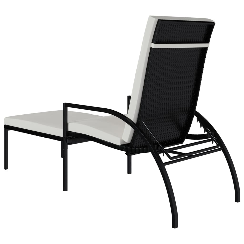 vidaXL Sonnenliege mit Fußhocker PE-Rattan Schwarz - Image 5