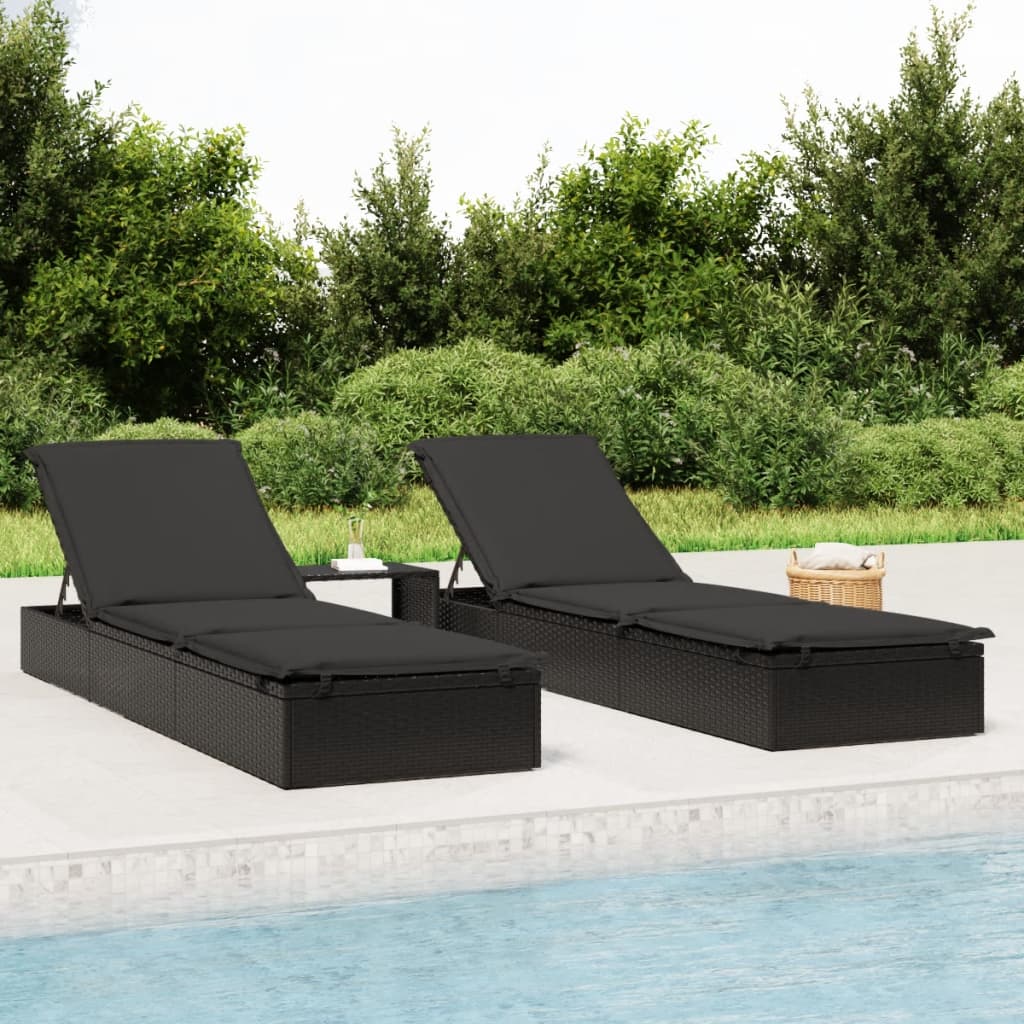 vidaXL Sonnenliege 1 Stk. mit Auflage Schwarz 201x55x62 cm Poly Rattan
