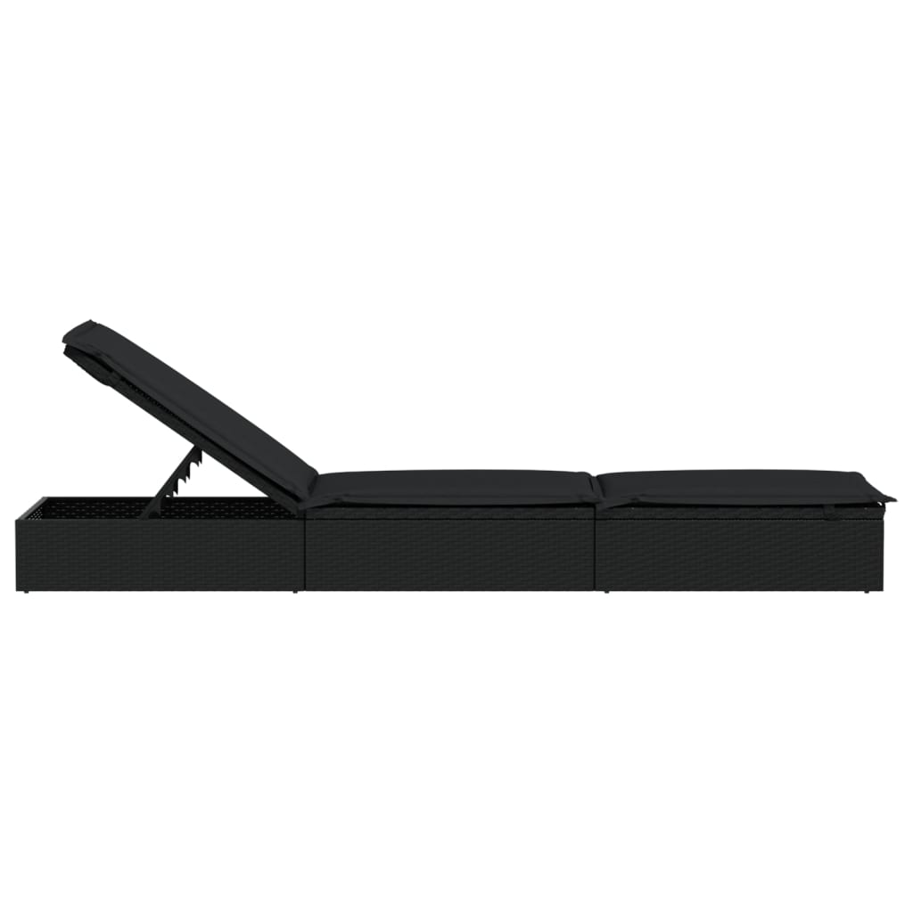 vidaXL Sonnenliege 1 Stk. mit Auflage Schwarz 201x55x62 cm Poly Rattan - Image 6