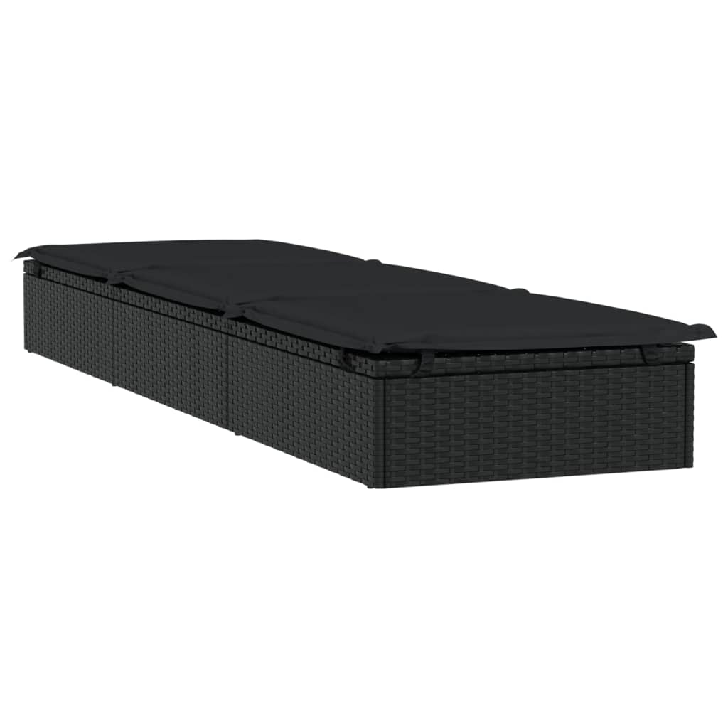 vidaXL Sonnenliege 1 Stk. mit Auflage Schwarz 201x55x62 cm Poly Rattan - Image 4