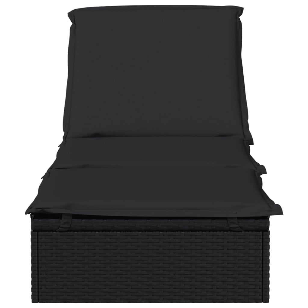vidaXL Sonnenliege 1 Stk. mit Auflage Schwarz 201x55x62 cm Poly Rattan - Image 5