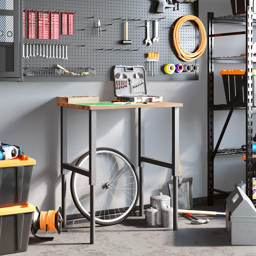 vidaXL Werkbank Hellbraun 80x60x(71,5-98) cm Massivholz Eiche - Image 3