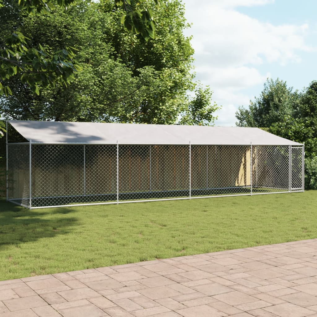 vidaXL Hundezwinger mit Dach und Tür Grau 8x2x2 m Verzinkter Stahl - Image 3