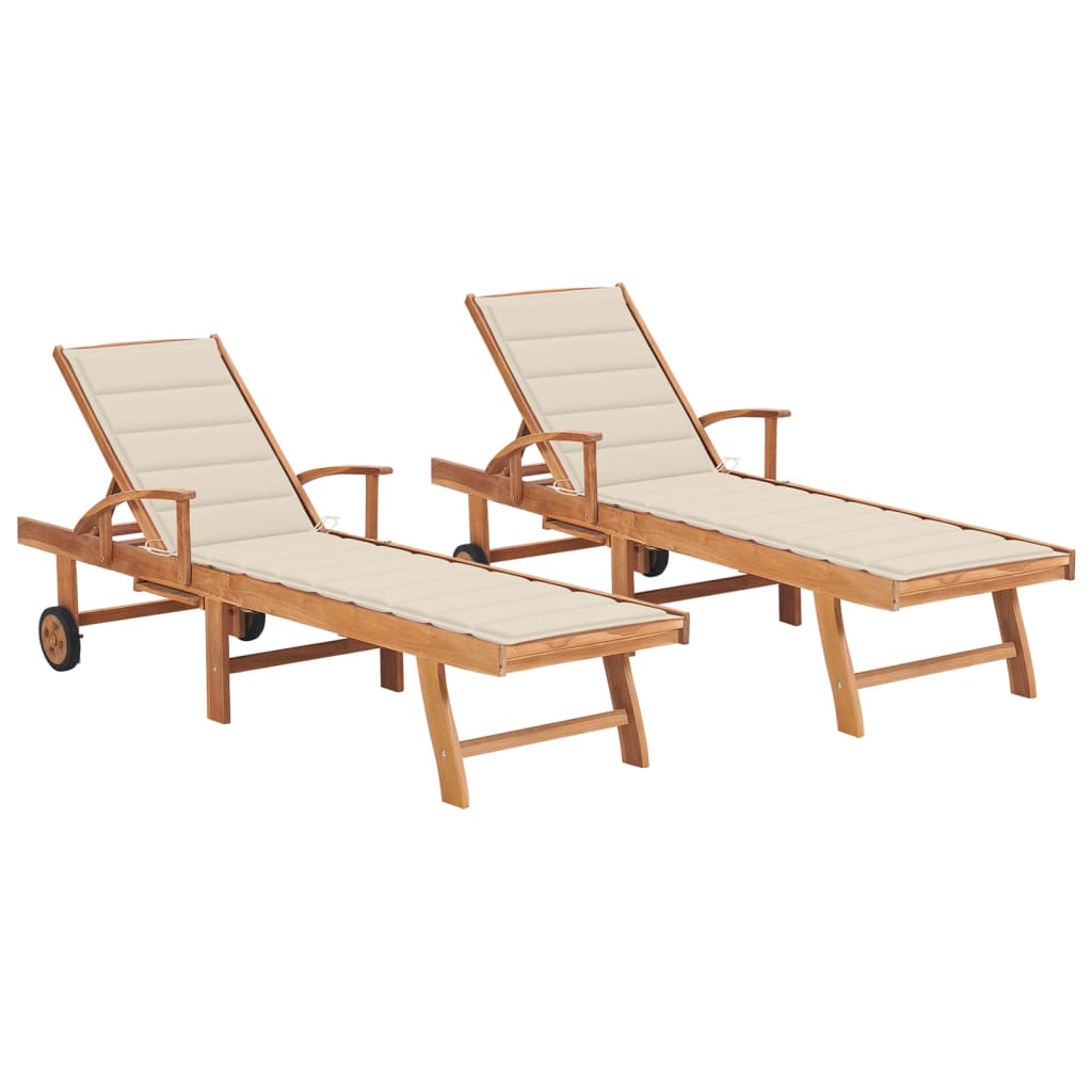 vidaXL Sonnenliegen 2 Stk. mit Creme Auflagen Massivholz Teak