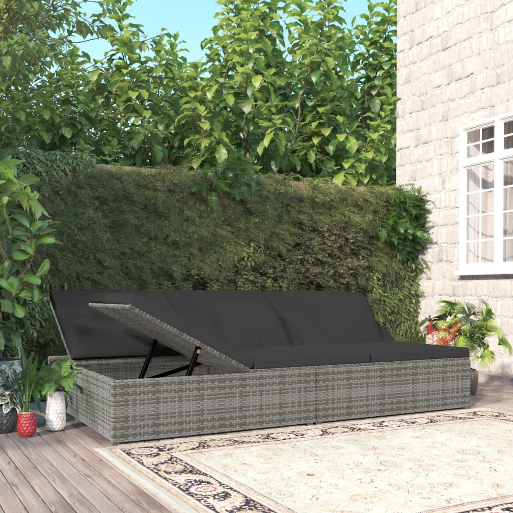 vidaXL Sonnenliege mit Auflagen Poly Rattan Dunkelgrau