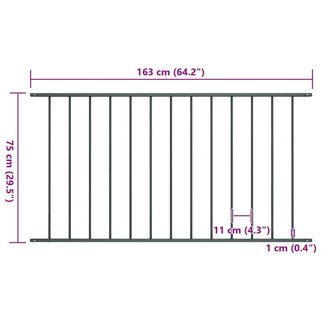 vidaXL Zaunelement Pulverbeschichteter Stahl 1,63x0,75 m Anthrazit - Image 4