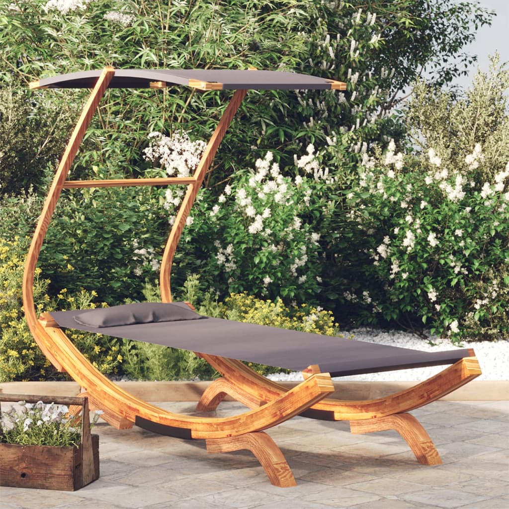 vidaXL Sonnenliege mit Dach 100x190x134 cm Bugholz Massiv Anthrazit