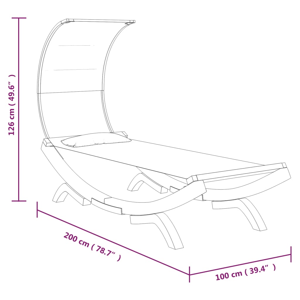 vidaXL Sonnenliege mit Dach 100x200x126 cm Bugholz Massiv Creme - Image 6