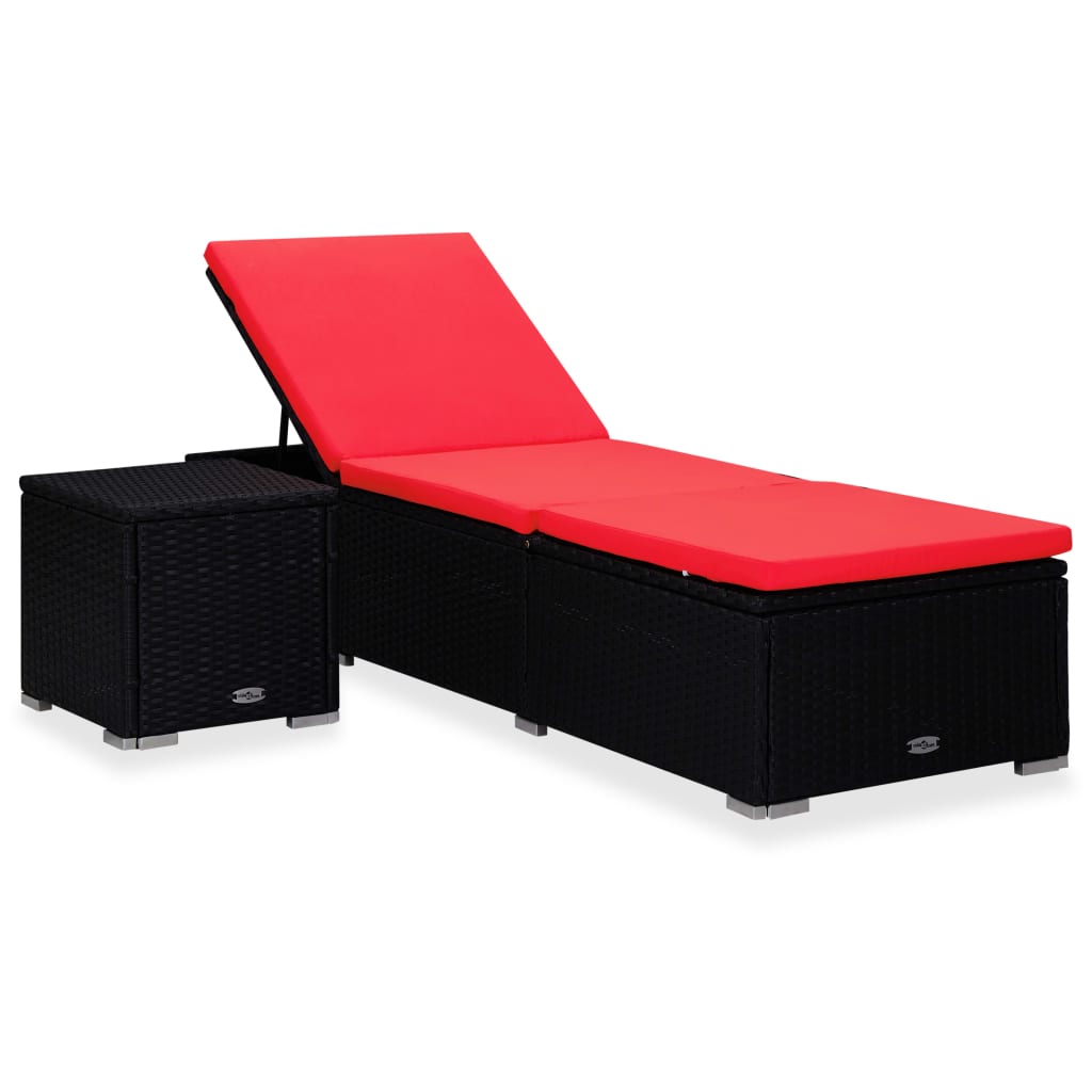 vidaXL Sonnenliege mit Auflage und Teetisch Poly Rattan Rot