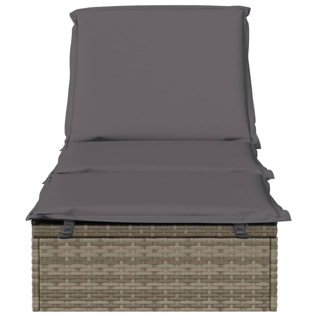 vidaXL Sonnenliege 1 Stk. mit Auflage Grau 201x55x62 cm Poly Rattan - Image 5