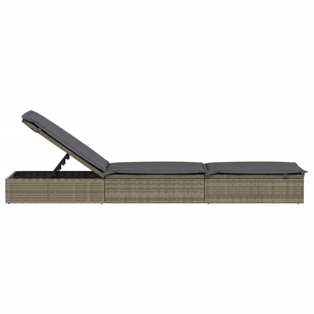 vidaXL Sonnenliege 1 Stk. mit Auflage Grau 201x55x62 cm Poly Rattan - Image 6