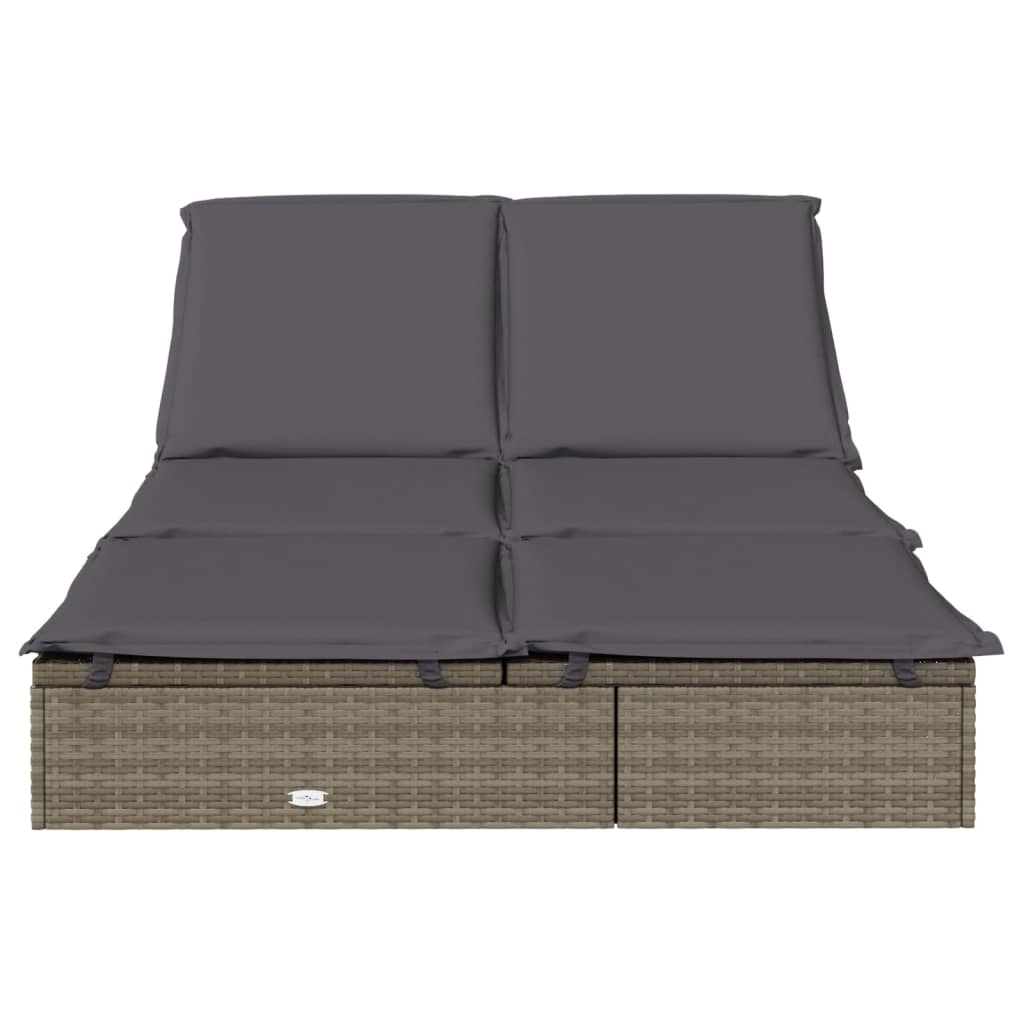 vidaXL Sonnenliege für 2 Personen mit Auflage Grau Poly Rattan - Image 4