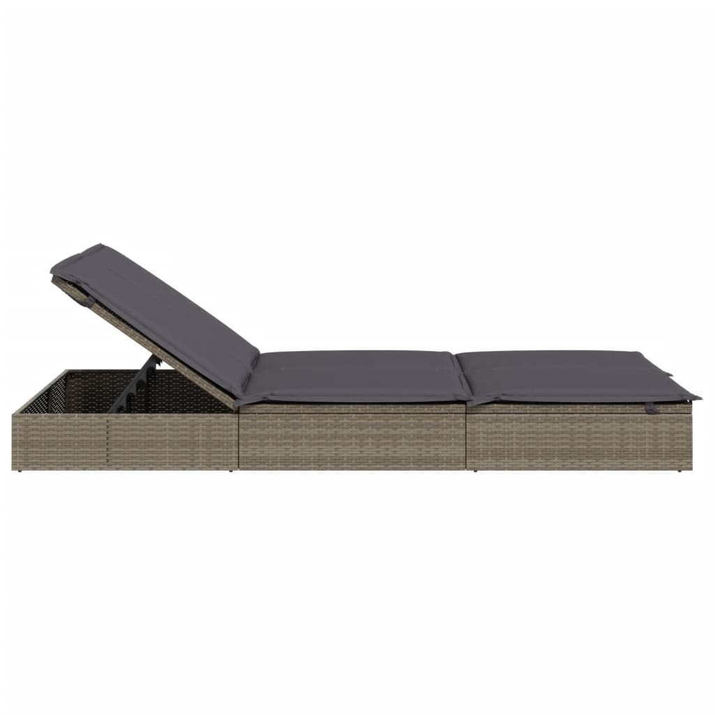 vidaXL Sonnenliege für 2 Personen mit Auflage Grau Poly Rattan - Image 5