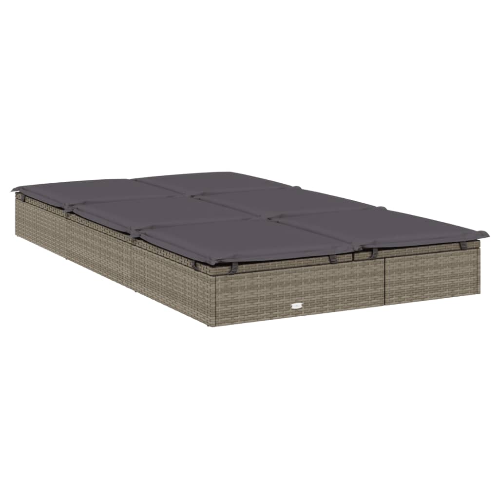 vidaXL Sonnenliege für 2 Personen mit Auflage Grau Poly Rattan - Image 6